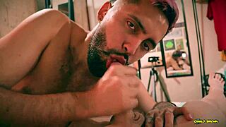 Camilo brown gives cute twink emmanuel kokichi sloppy deepthroat and swallows cum