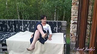 Hey, check Auntjudys with busty 43yr-old Wanilianna rocking stockings outdoors!