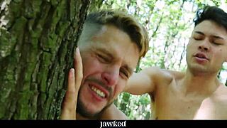 dude, these gay guys are banging bareback in the forest