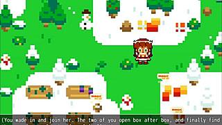 anime parody girl covered in cum on snowy christmas outdoor scene