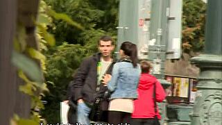 slutty teen girl caught sucking stranger’s cock on public czech street.