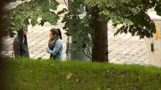 slutty teen girl caught sucking stranger’s cock on public czech street.