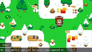 anime parody girl covered in cum on snowy christmas outdoor scene