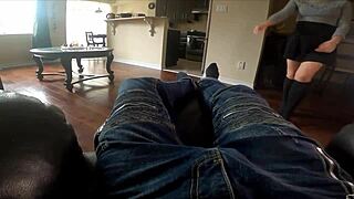 Beautiful girlfriend catches him in the act and gives him a surprise analingus and a facial.