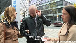 Amazing busty teen and bf score cash for wild public banging