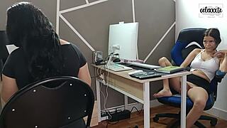 hey, wanna join us for taboo lesbian office sex update?