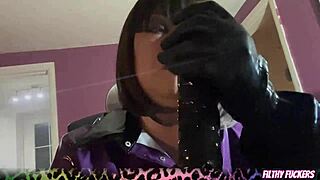Bbw domme tina snua giving jerk off instructions in pvc latex gloves wig
