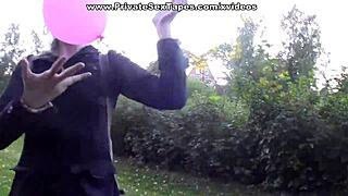 Tearing my hot blonde girlfriend's pantyhose, I drill her hairy beaver outdoors.