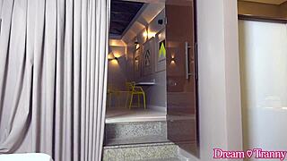 Naughty shemale Sabrina Lins takes dick and creampies inside