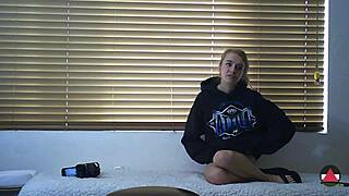 amateur blonde grinds pussy for a messy cumshot finish.