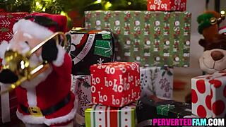 stepsister sucking and banging stepbrother hard during christmas