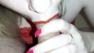 Wedding night magic with a blowjob in her dress, close-up cumshot in mouth.