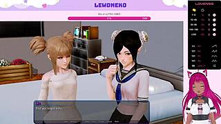 Vtuber Lewdneko Plays Harem Hotel with Moaning Maid and BDSM. Creampie Fun Awaits.