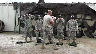 Superior officer orders soldiers to stuff junk deep