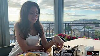 Brunette from dating site lets me fuck her first night out. I pounded hard at the restaurant.