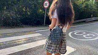 Babe flashes pussy on public bus, so I offered beach sex. We got wild outdoors.