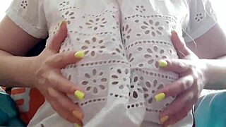 Hey, my cute stepsister toys with her huge tits after school, unreal! 😍