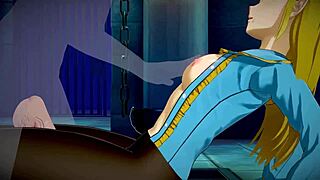 Blonde Zelda makes him cum so hard!