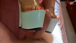 Stepmother with a beautiful body seduces her stepson on the bed.