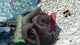 Mature couple’s outdoor sex on the beach in a small boat