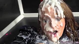 Damn! Bukkake Babe Rubs Her Wet Cunt!