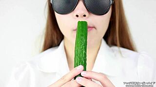 japanese women enjoy cucumber with loud eating sounds