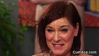 Centerfold receives facial and eats it.