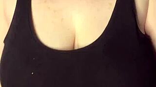 check this, slapping my huge tits hard on the table