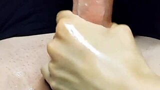 oiled handjob makes him bust a nut