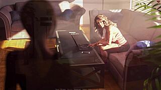 Beautiful women undress and have a hot lesbian affair in a video game.