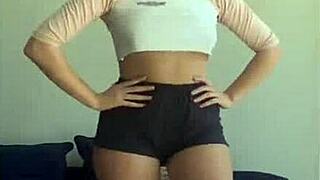 do you see those bouncing blonde titties in bra and shorts?