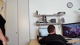 Fat German employee caught in the act and seduces her boss.