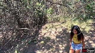 rough pounding in public forest with cum splash.