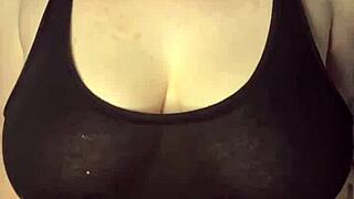 check this, slapping my huge tits hard on the table