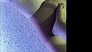 Making my husband wear my wet pantyhose while i give him a footjob