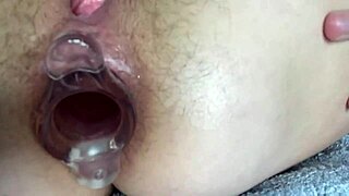 beautiful mature stretching asshole with huge anal plug - painful yet craving