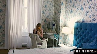 Horny blonde rides huge black dildo doggy style