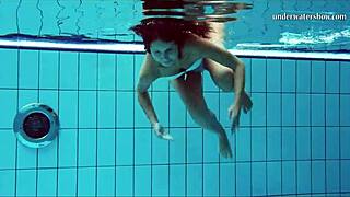 Nata Shows Tits While Swimming Underwater In Public Shower.