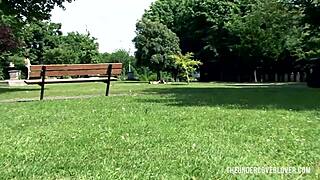 Sensi licks russian milf pussy in park