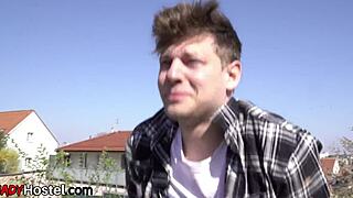 i watch greedy hostel amateurs spoil guy in threesome