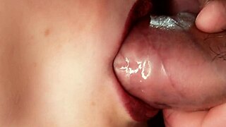 Incredible! Slow Motion Close Up of Red Lipstick Fetish in Cum Action!