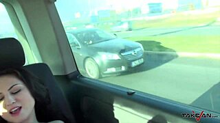 Will She Cum on Her Tits in the Car?