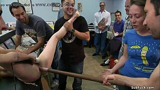 that bound babe gets dp banged in the public shop