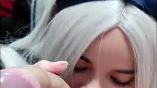 white wolf ofc gets deepthroat from white moon. she sucks from balls to tip with skill.