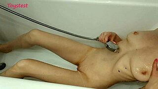 Young MILF Showering Naked as Boyfriend Films Her Puffy Nipples