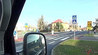 Will She Cum on Her Tits in the Car?