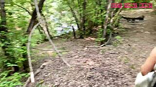 In the park, a guy passionately fucks a stranger bent over, delivering deepthroat action and two cumshots on her natural tits