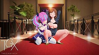 in the anime game, nobara engages in futanari sex with jujutsu characters in hentai yuri lesbian scenes