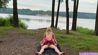 Amateur blonde gets fucked outside and has cum on her tits