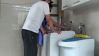 Wife flashes technician in see-through robe, leading to creampie.